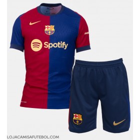 Camisa de Futebol Barcelona Robert Lewandowski #9 Equipamento Principal Infantil 2024-25 Manga Curta (+ Calças curtas)